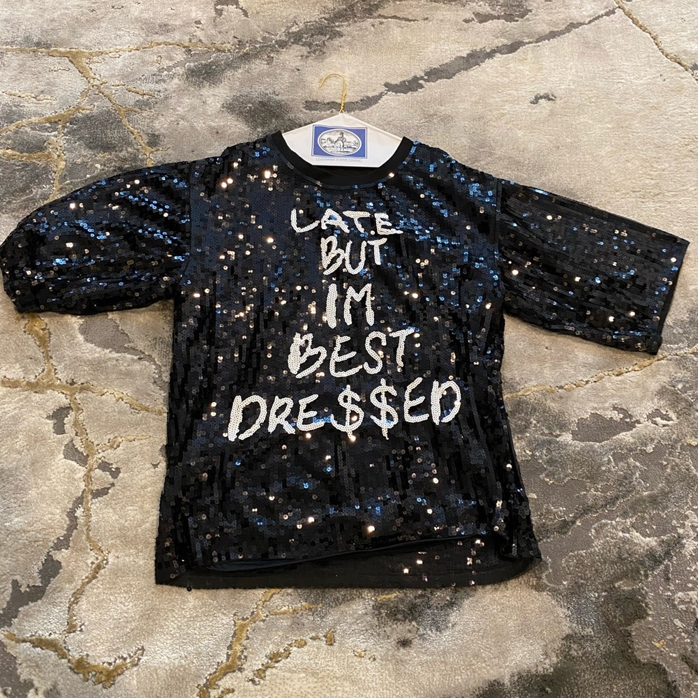 Black sequins t-shirt dress.